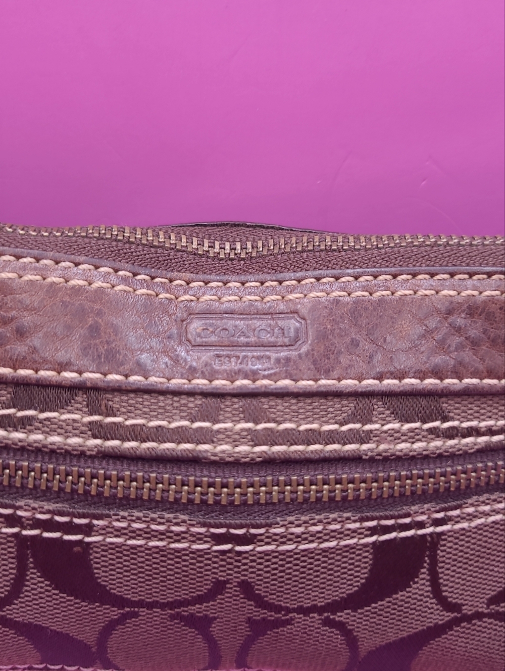 RARE Vintage Coach Soho Signature C Choco Brown Leather Trim Purse Bag Wristlet - Picture 3 of 13